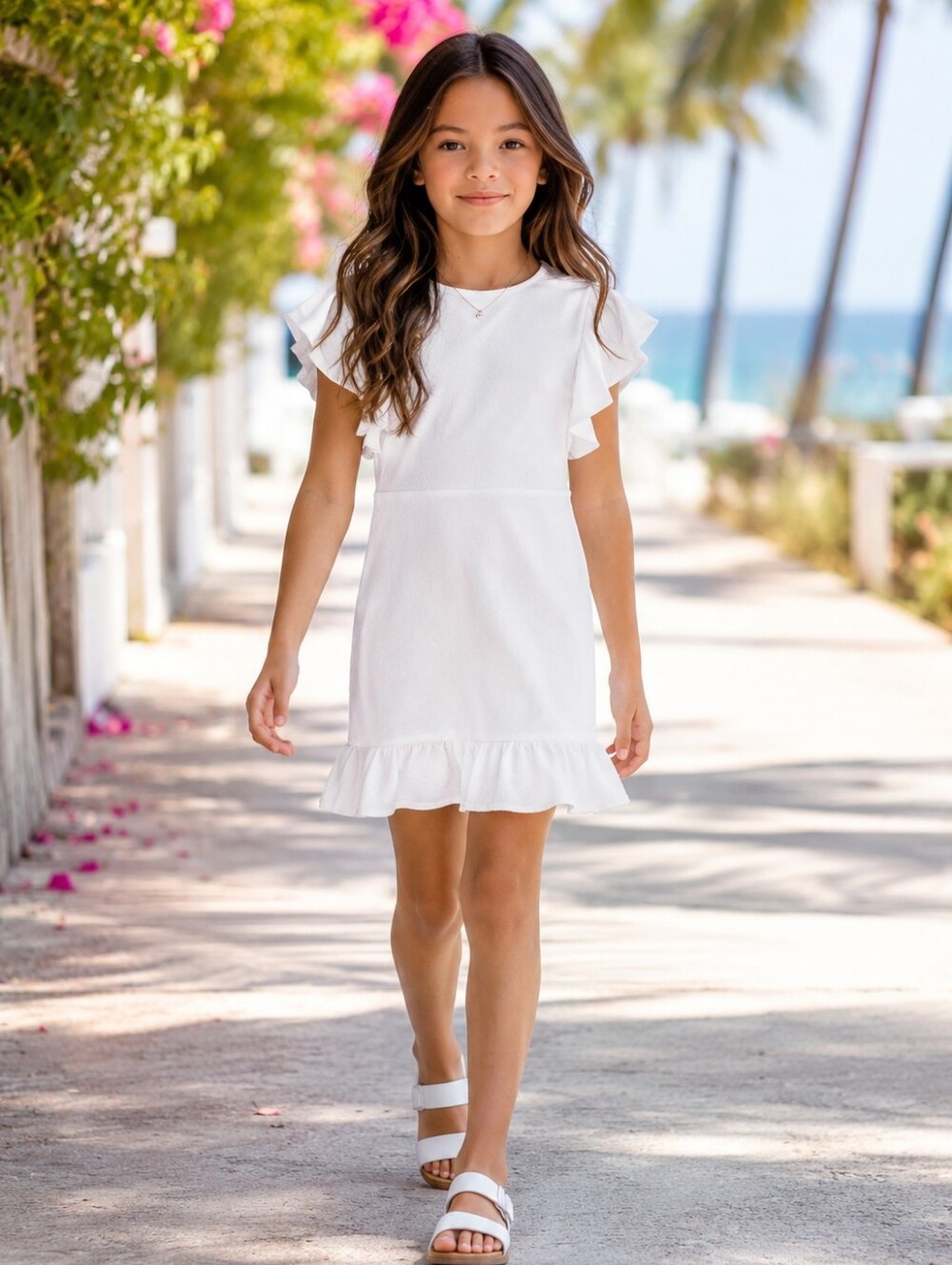 Classic White Ruffle Sleeve Kids Dress